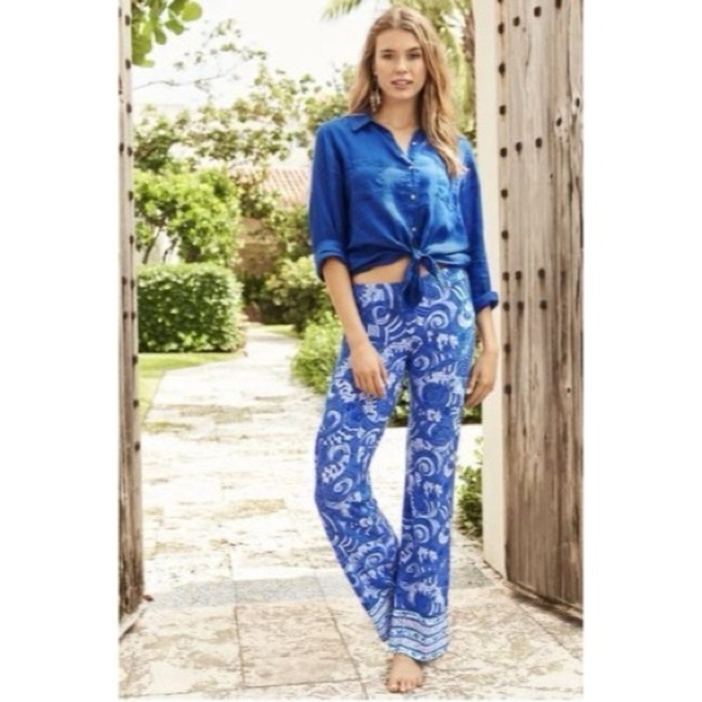 Lilly Pulitzer Georgia May Palazzo Pants in Blue Grotto So Offishal Size S